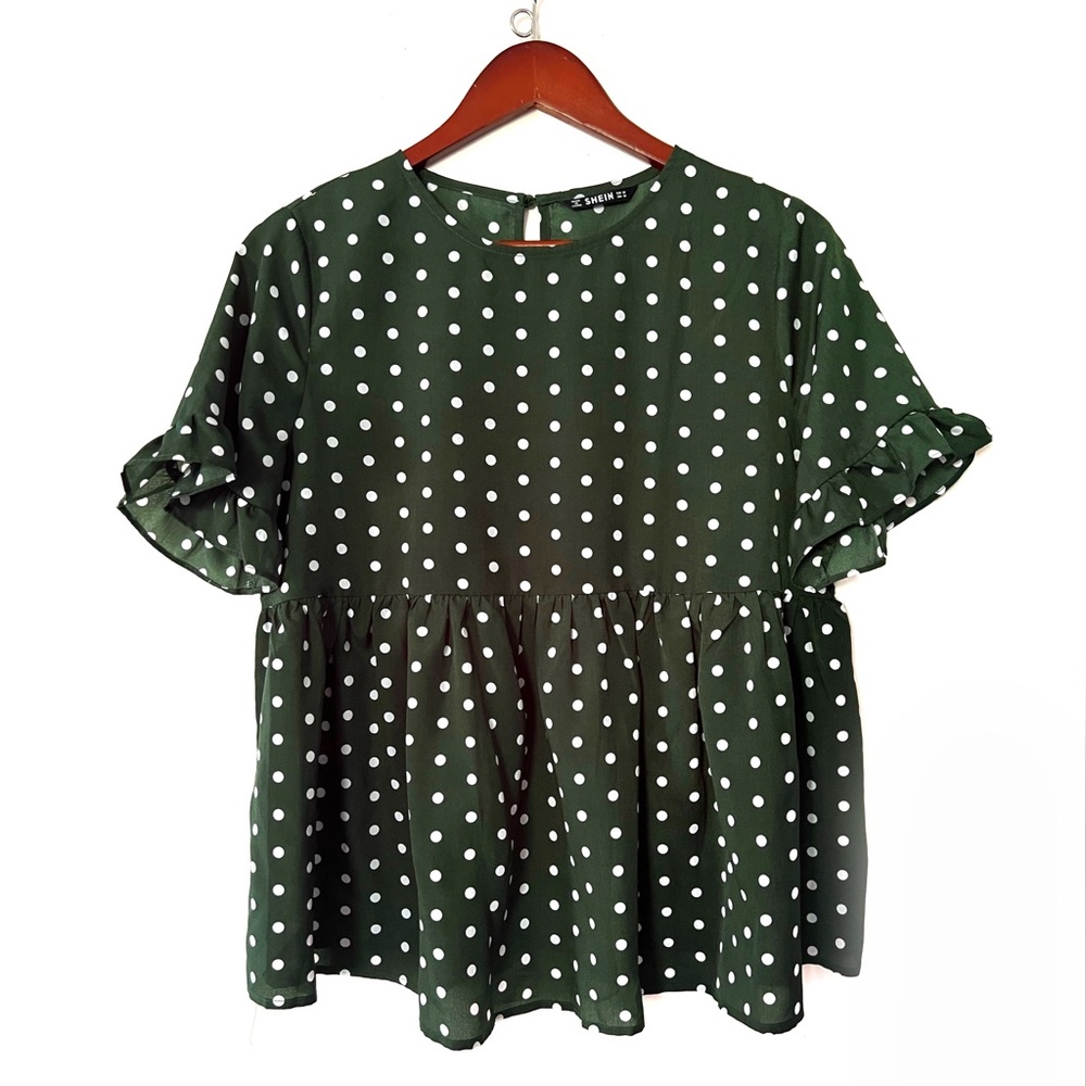 Shein polka dot hunter green babydoll top size M